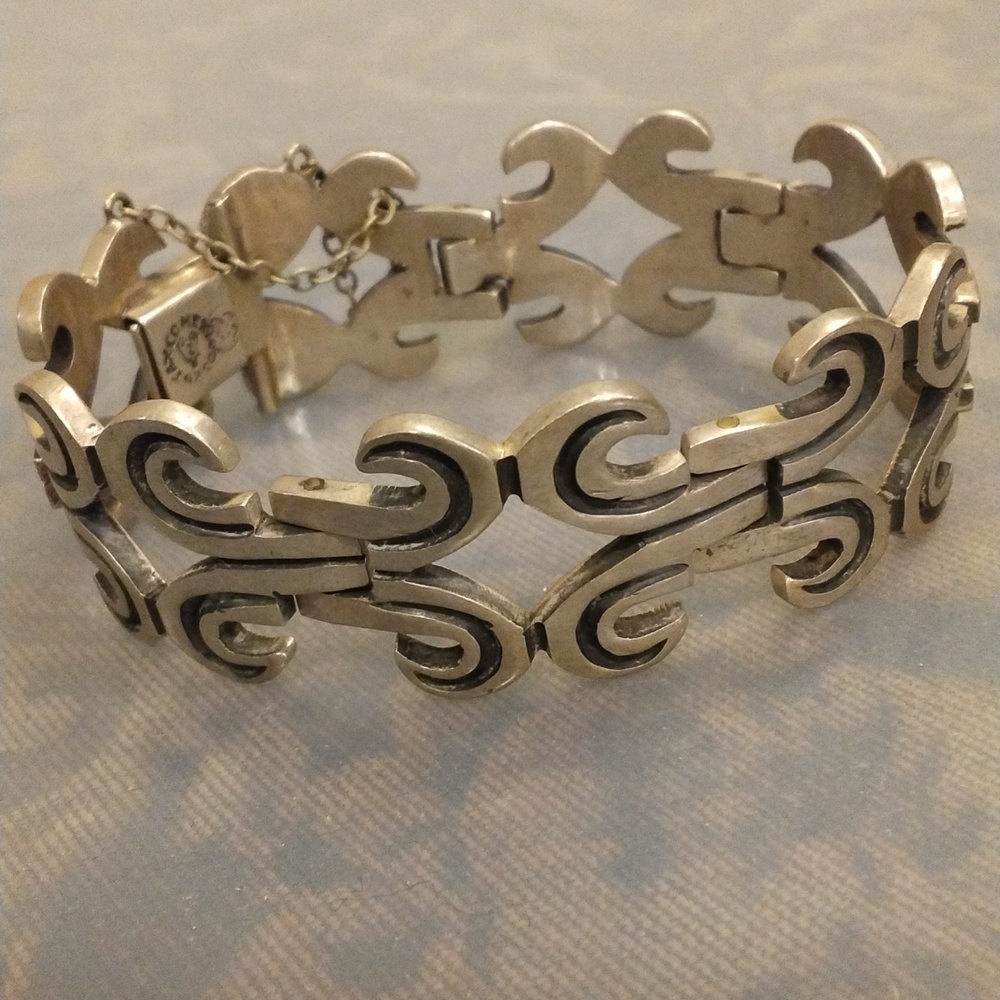 Vintage Taxco Thick Sterling Silver Bracelet